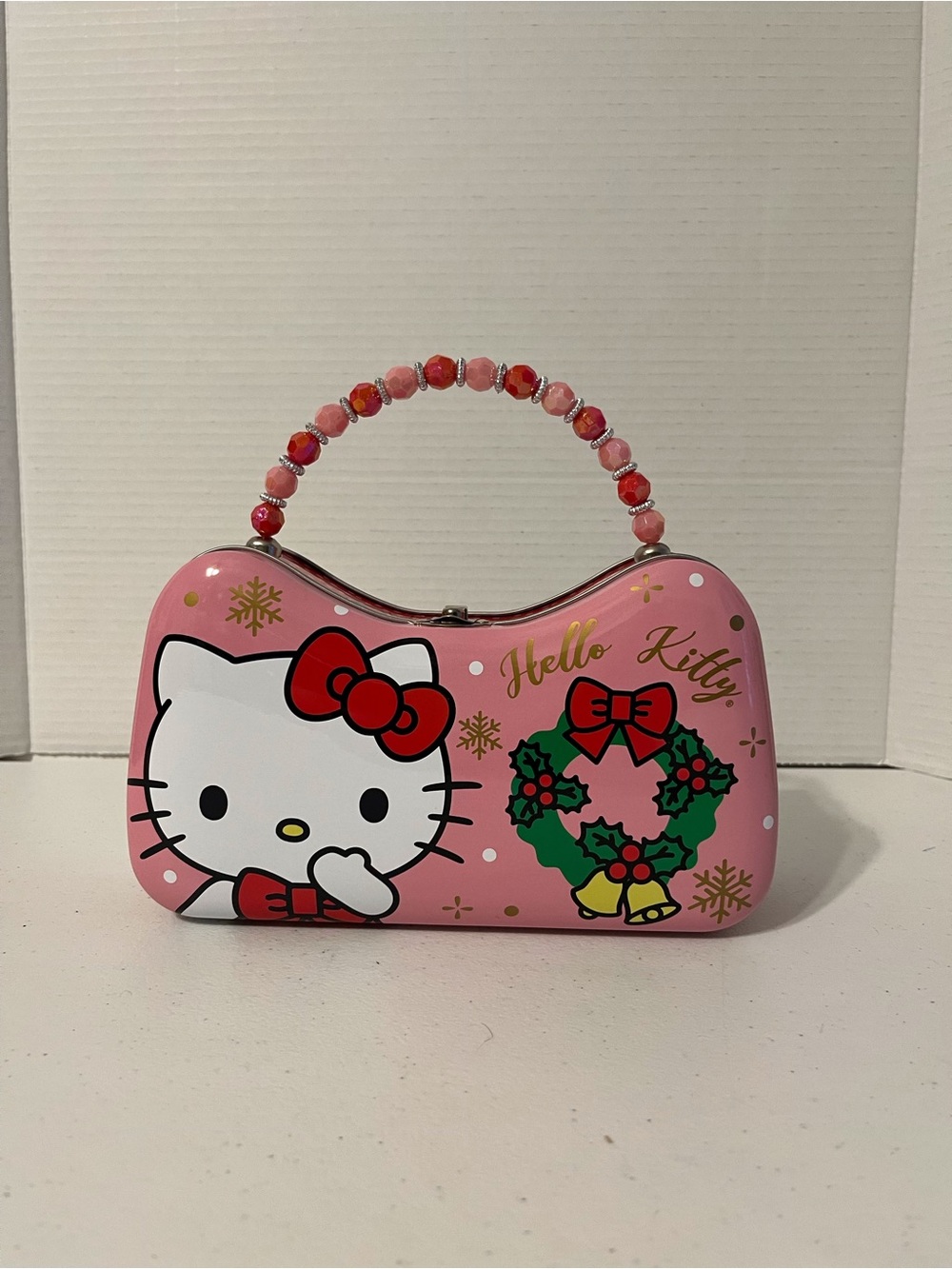 Hello Kitty Pink Holiday Wreath Beaded Handle Clutch